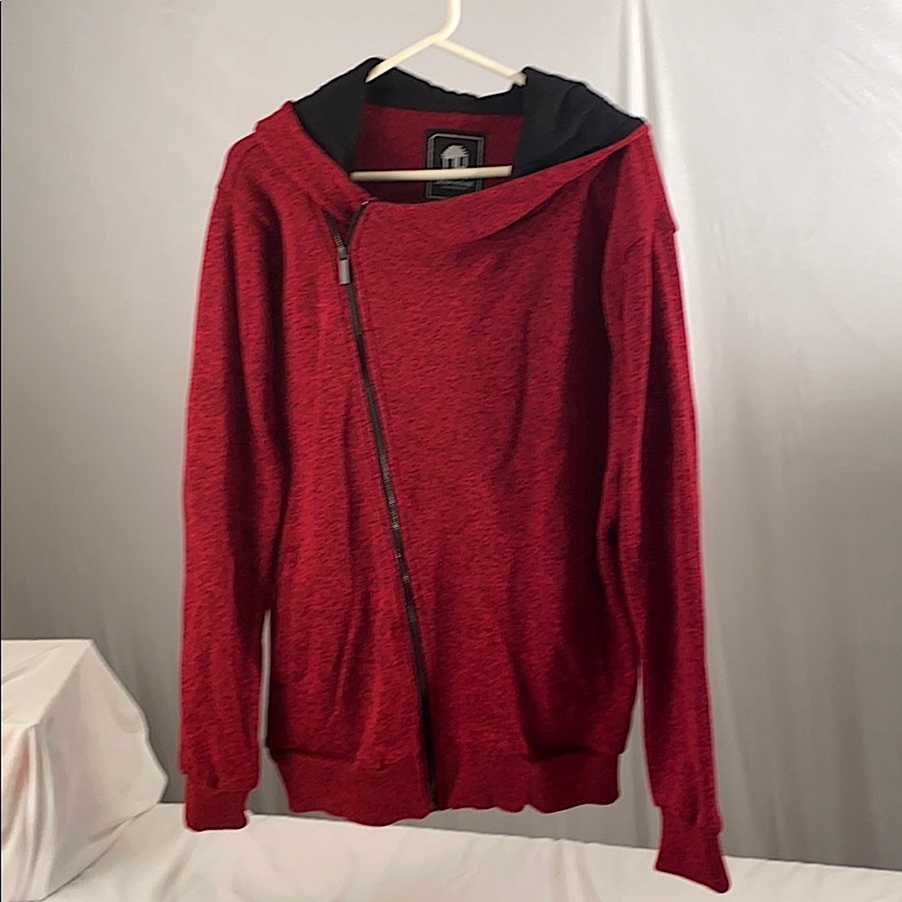 XL Hoodie unisex red asymmetrical full-zip fleece jacket